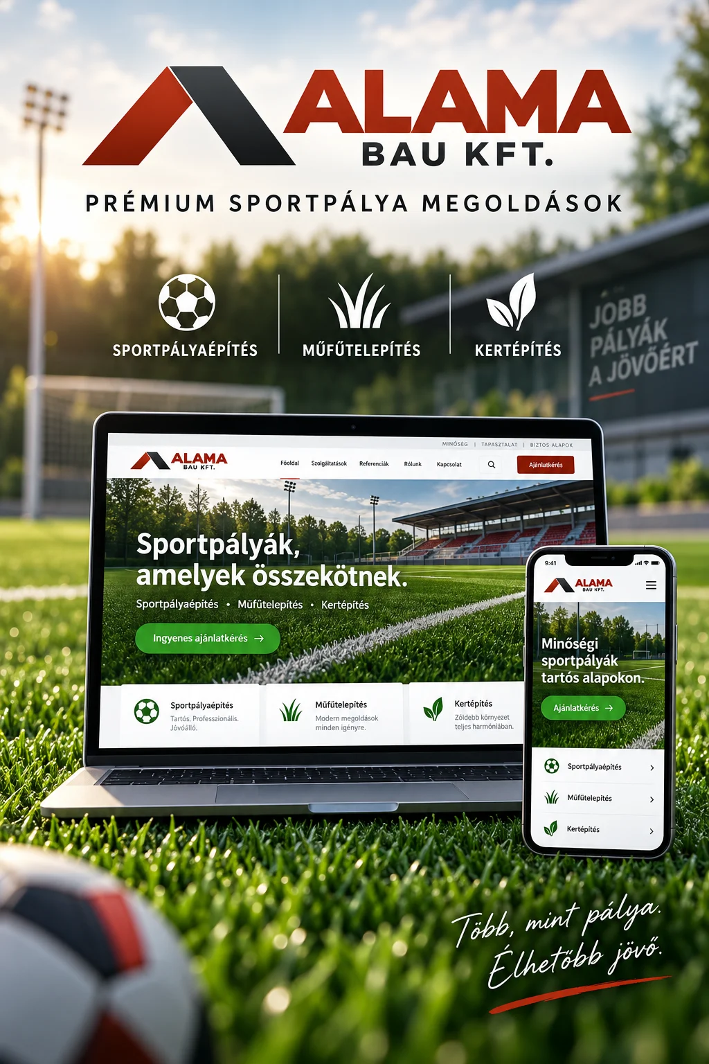 Alama Bau Kft. website on laptop and mobile — Corporate Website & SEO