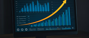 Business analytics dashboard showing growth charts and data visualization