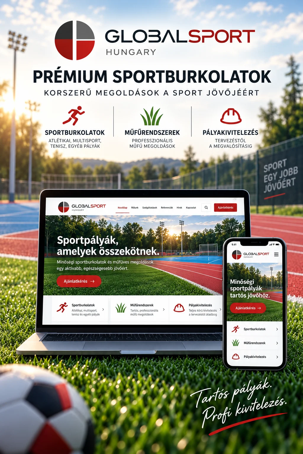 Global Sport Hungary website on laptop and mobile — Corporate Website & Sports Surfaces