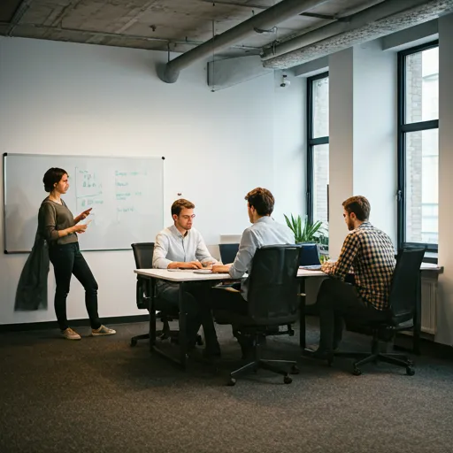 Modern bright collaborative office space with creative team working in Budapest