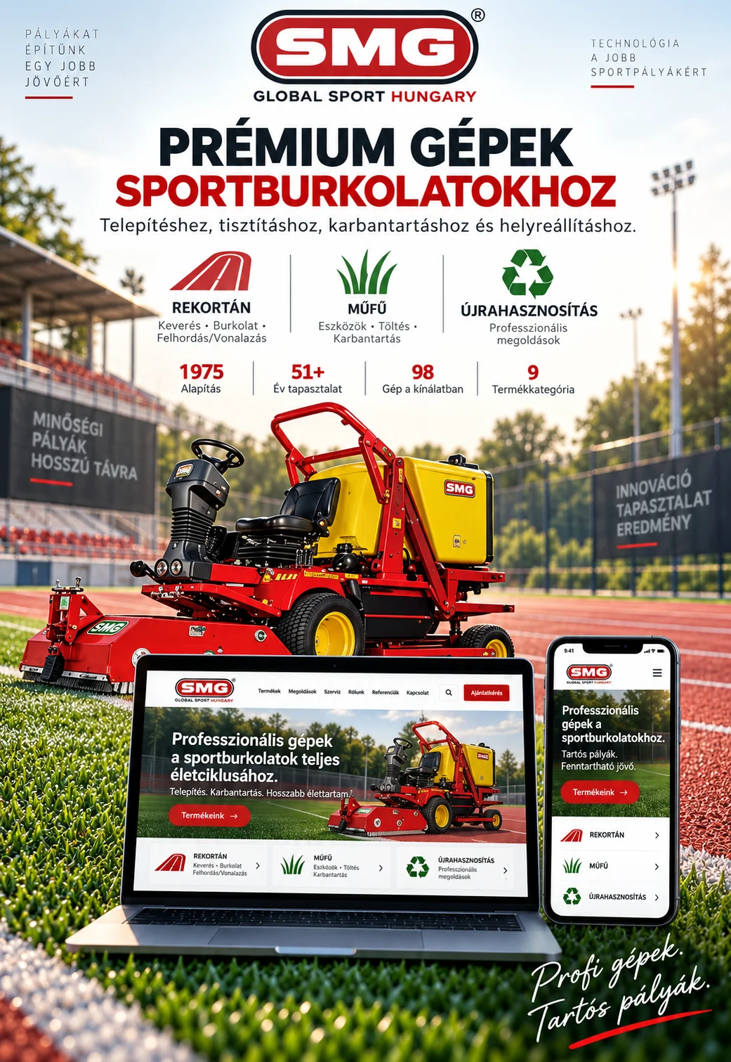 SMG Sportgépek website on laptop and mobile — Product Catalogue & B2B Website