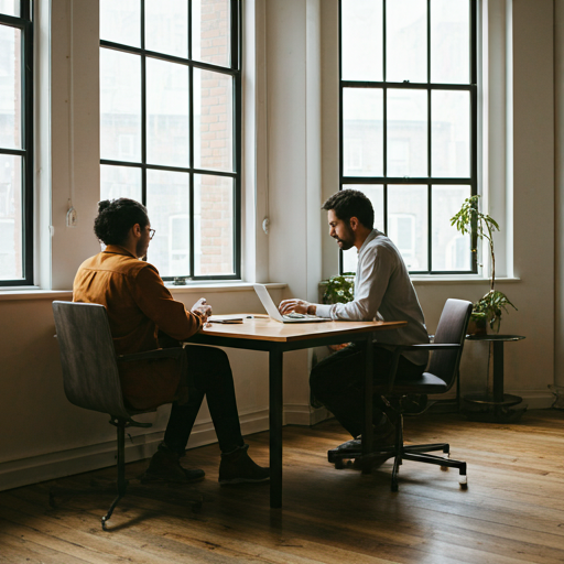 Modern kreatív iroda természetes fénnyel és csapatmunkával